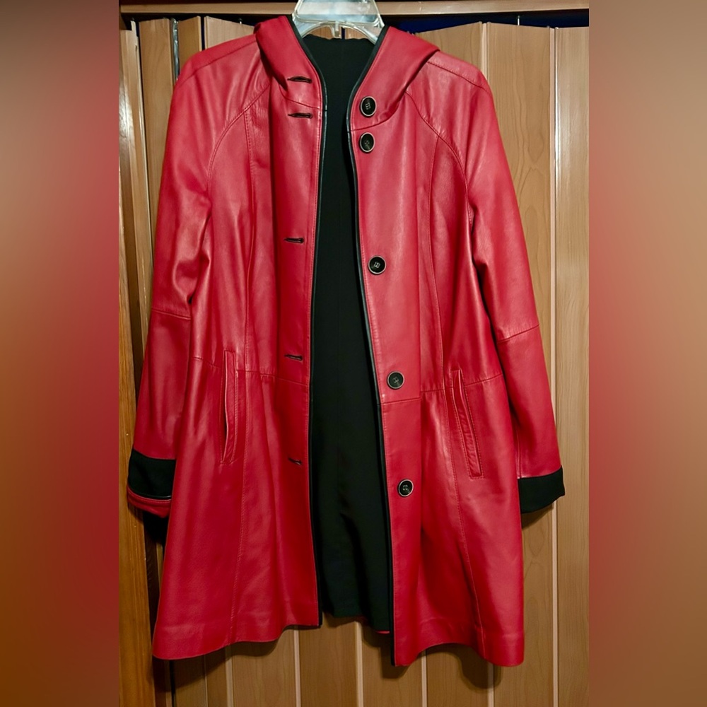 HiSO Red lamb’s leather/Nylon reversible Coat Size 10